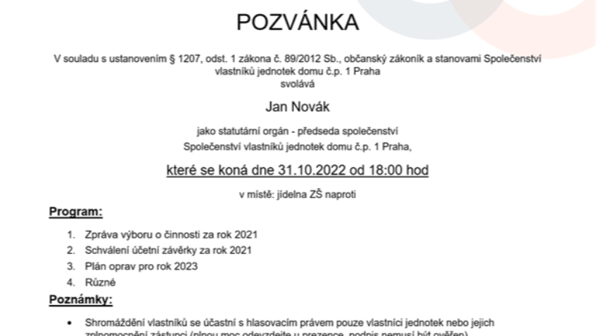 Generovaná pozvánka SVJ - shromazdenirazdva.cz